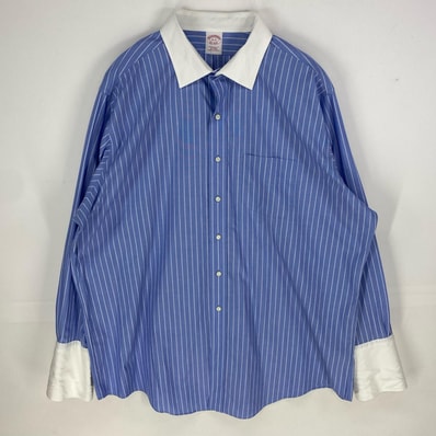 古着 ブルックスブラザーズ Brooks Brothers 長袖シャツ 胸ポケット ロングスリーブ 18 ブルー系 ストライプ メンズ