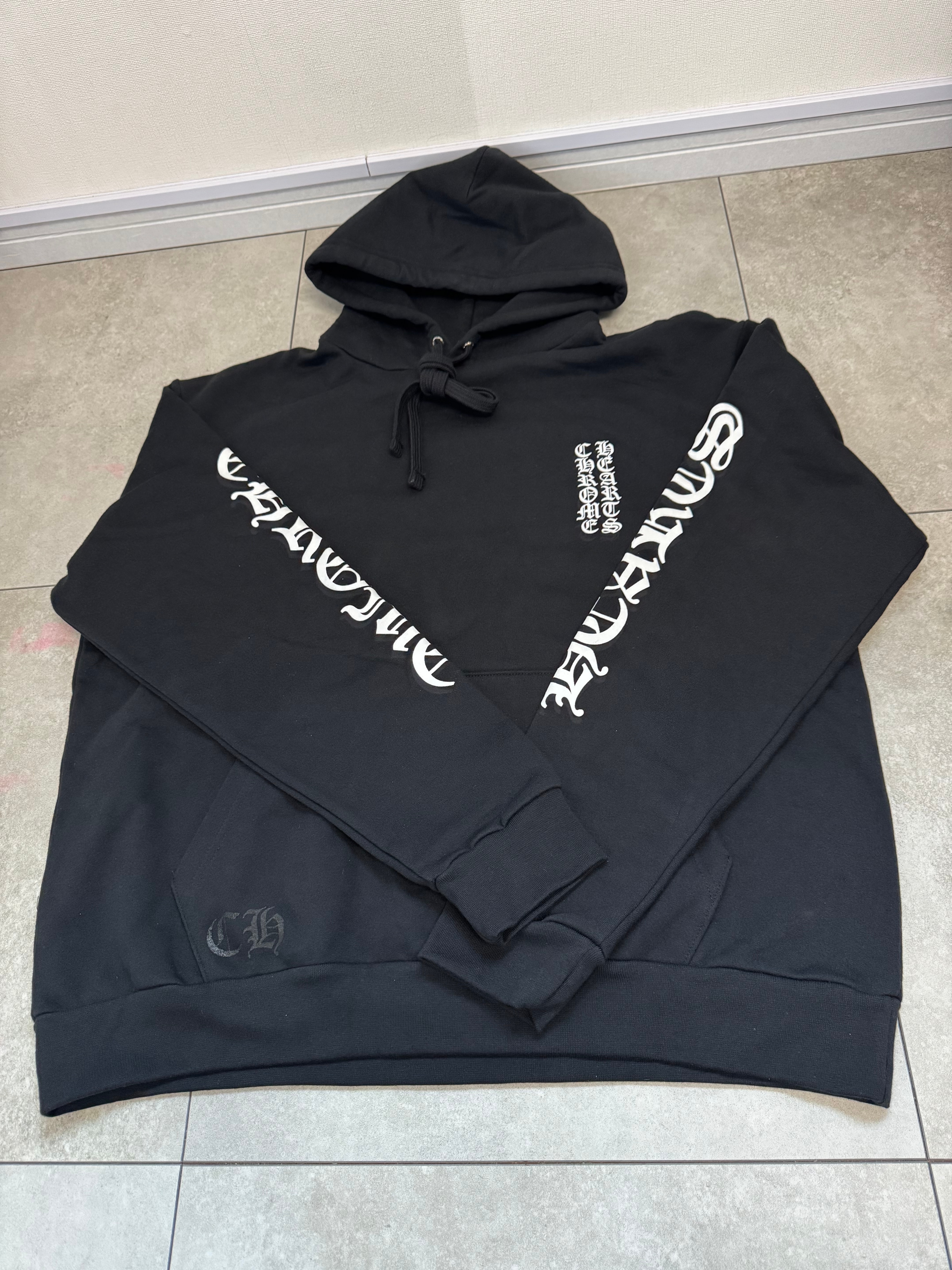 Chrome Hearts Vertical Logo Pullover Hoodie "Black/White"