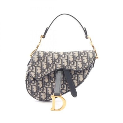 ディオール Dior サドルバッグ ミニ オブリークジャカード ハンドバッグ バッグ キャンバス レザー レディース ベージュ系 / ネイビー系 【中古】