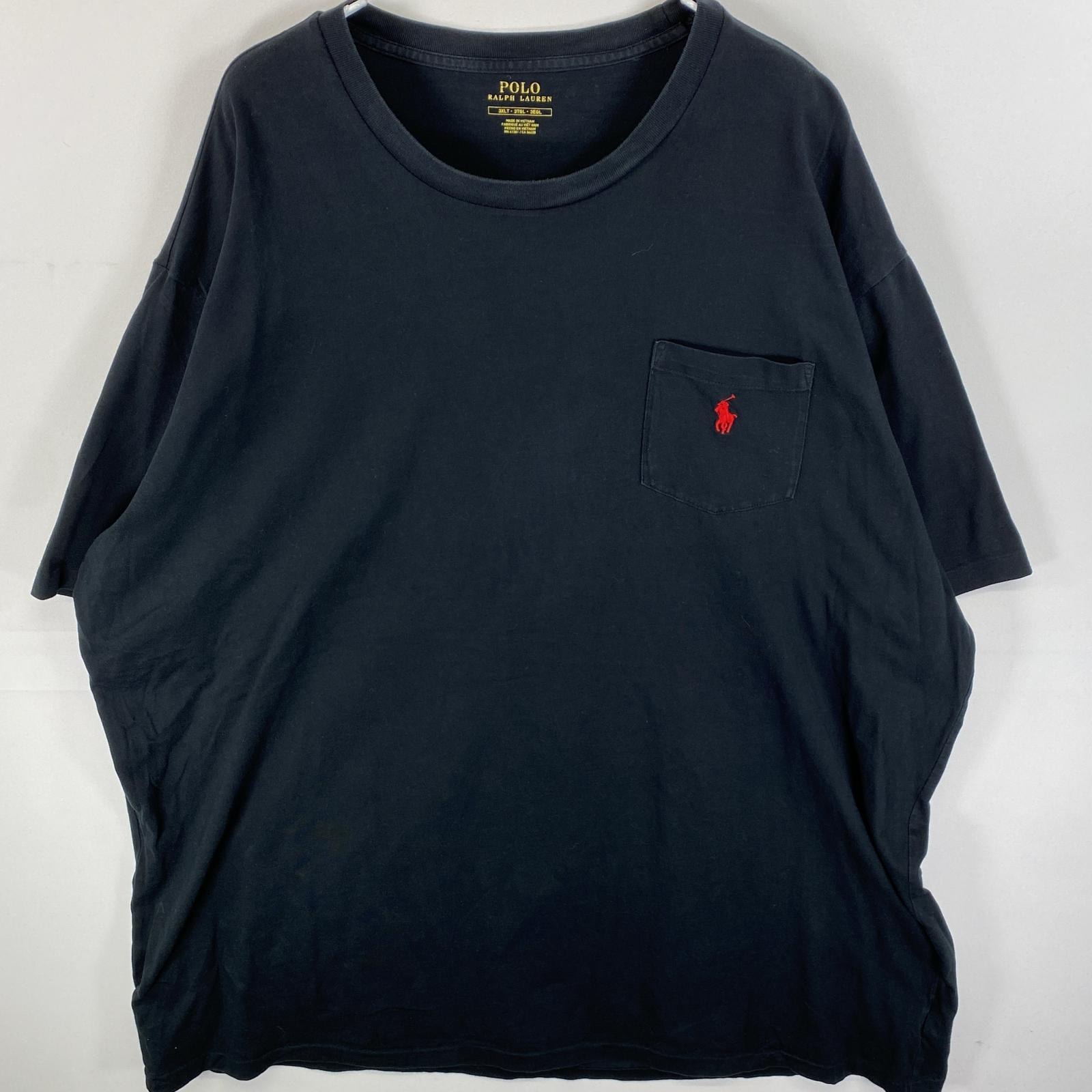 古着 ポロ・ラルフローレン POLO RALPH LAUREN 半袖Tシャツ ワンポイント 刺繍ロゴ 胸ポケット 3XLT  ブラック 無地 メンズ