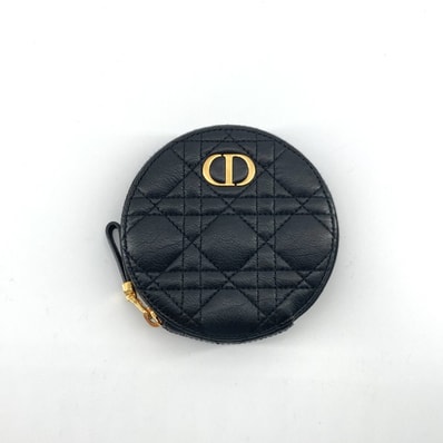 Christian Dior(クリスチャンディオール) カロ サプル カナージュ ラウンド チェーンポーチ カーフレザー S5092U ショルダーバッグ ブラック×ゴールド