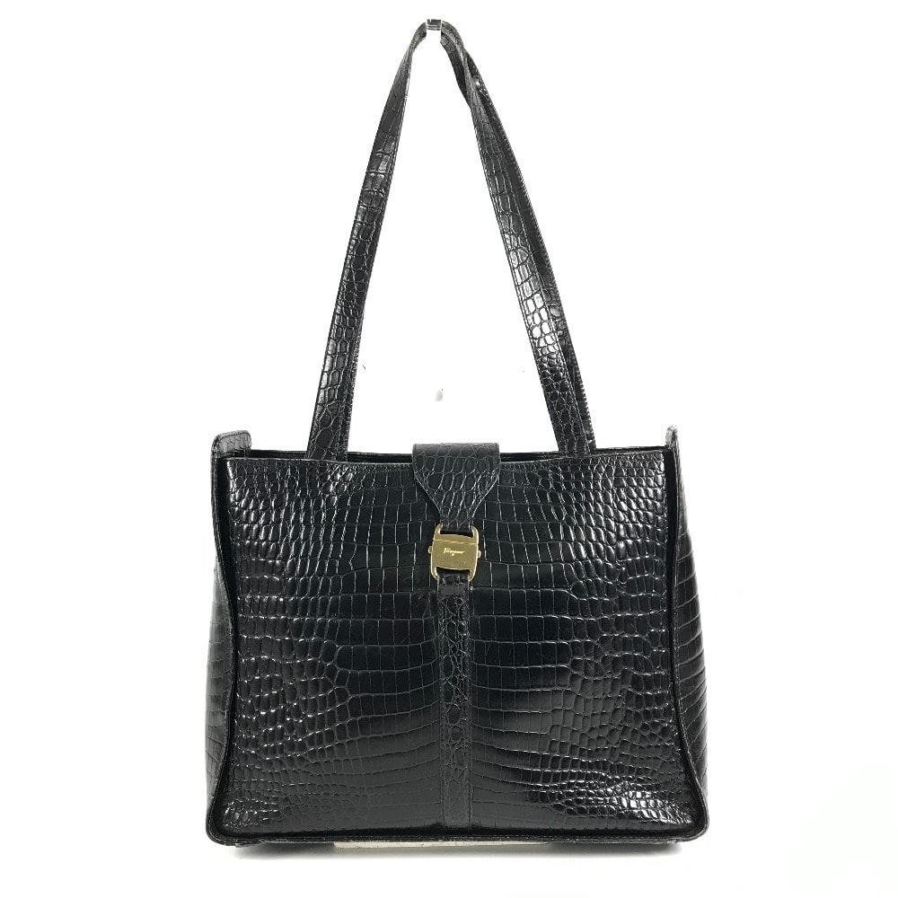 サルヴァトーレフェラガモ Salvatore Ferragamo ロゴ カバン 肩掛け トートバッグ ショルダーバッグ 型押しレザー ブラック