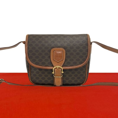 CELINE セリーヌ マカダム ブラゾン 柄 トリオンフ ロゴ レザー PVC ショルダーバッグ ブラウン
85461
