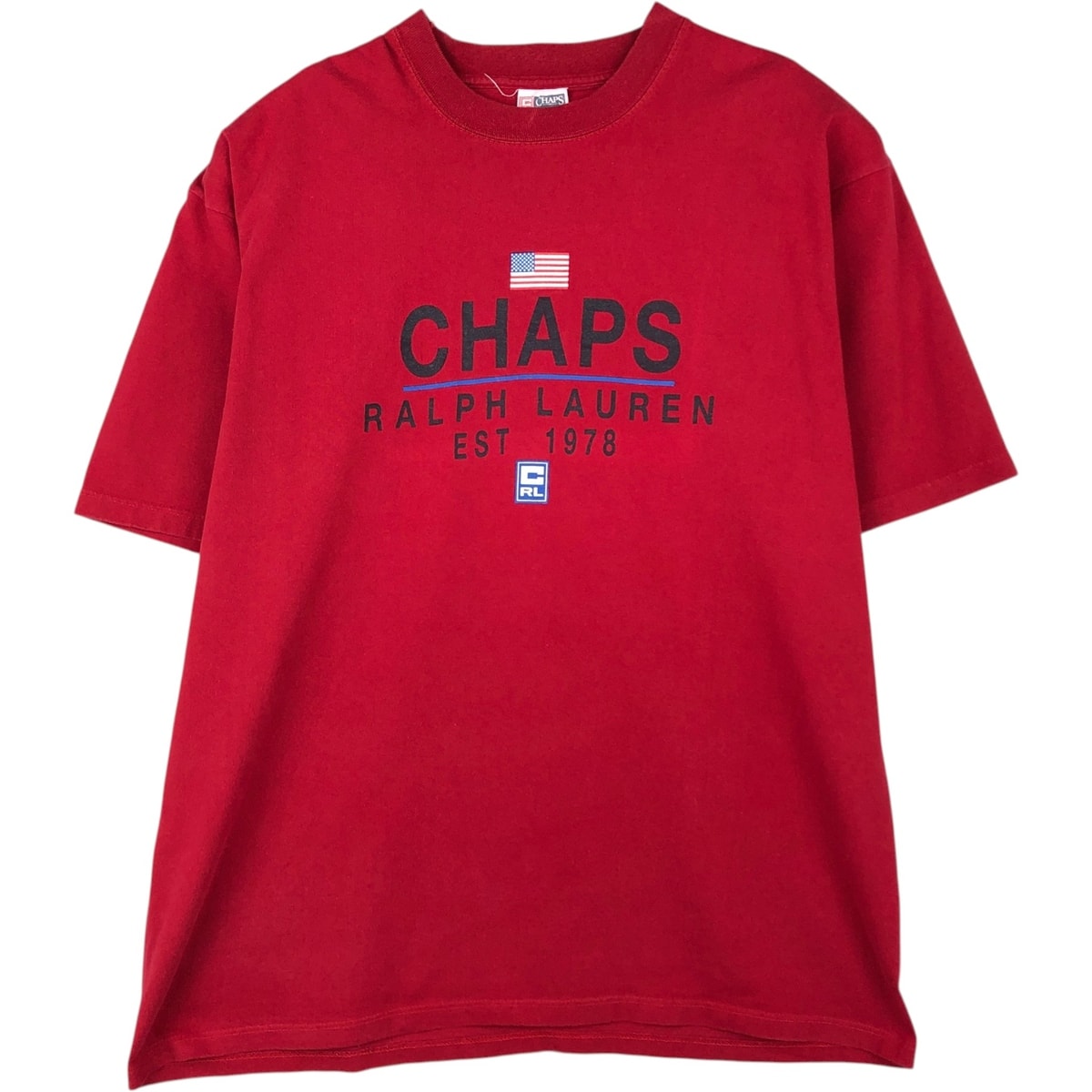 古着 ラルフローレン Ralph Lauren CHAPS チャップス 星条旗柄 半袖 ロゴTシャツ カナダ製 メンズL相当/eaa621664