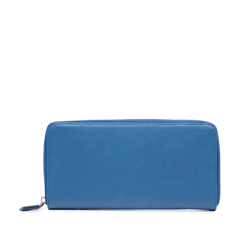 プラダ ラウンドファスナー 長財布 ブルー レザー レディース PRADA 中古
