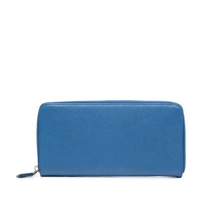 プラダ ラウンドファスナー 長財布 ブルー レザー レディース PRADA 中古