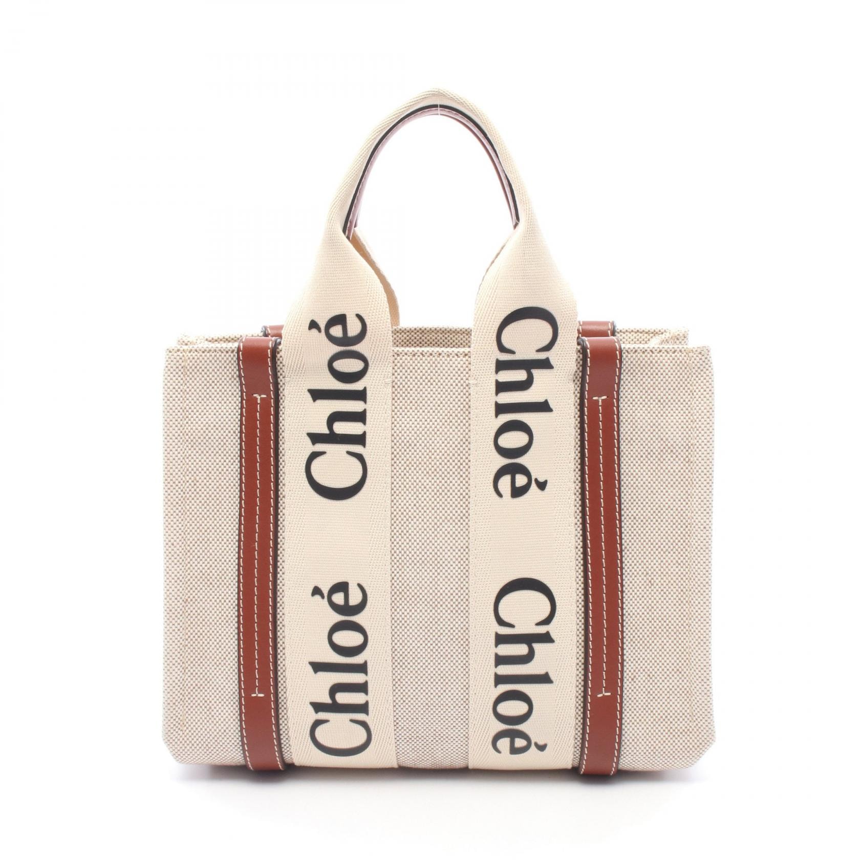 クロエ Chloe WOODY ウッディ スモール ハンドバッグ バッグ キャンバス レザー レディース ベージュ系 / ブラウン系 【中古】