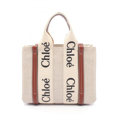 クロエ Chloe WOODY ウッディ スモール ハンドバッグ バッグ キャンバス レザー レディース ベージュ系 / ブラウン系 【中古】