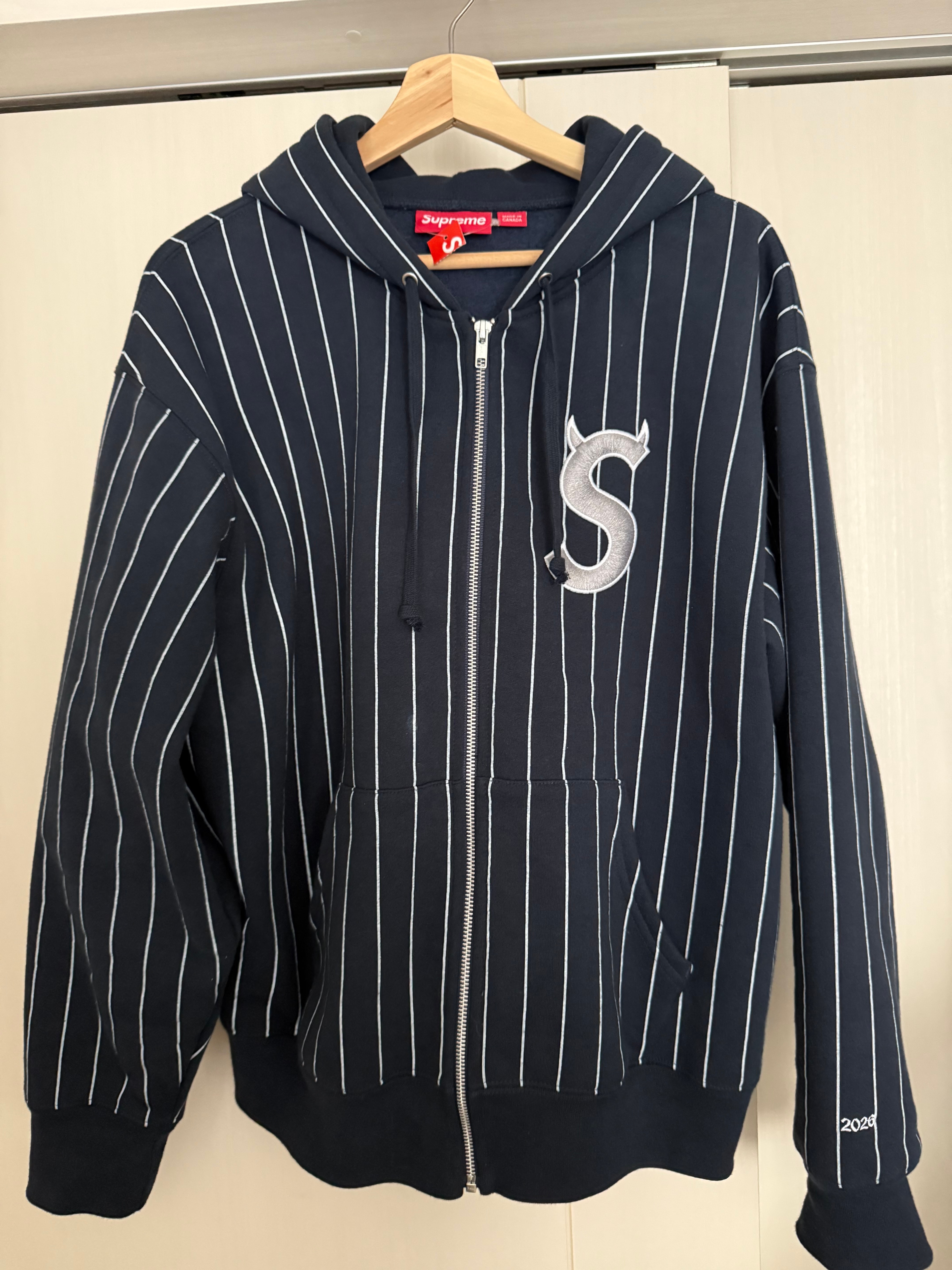 Supreme Devil S Logo Zip Up Hooded Sweatshirt "Stripe"