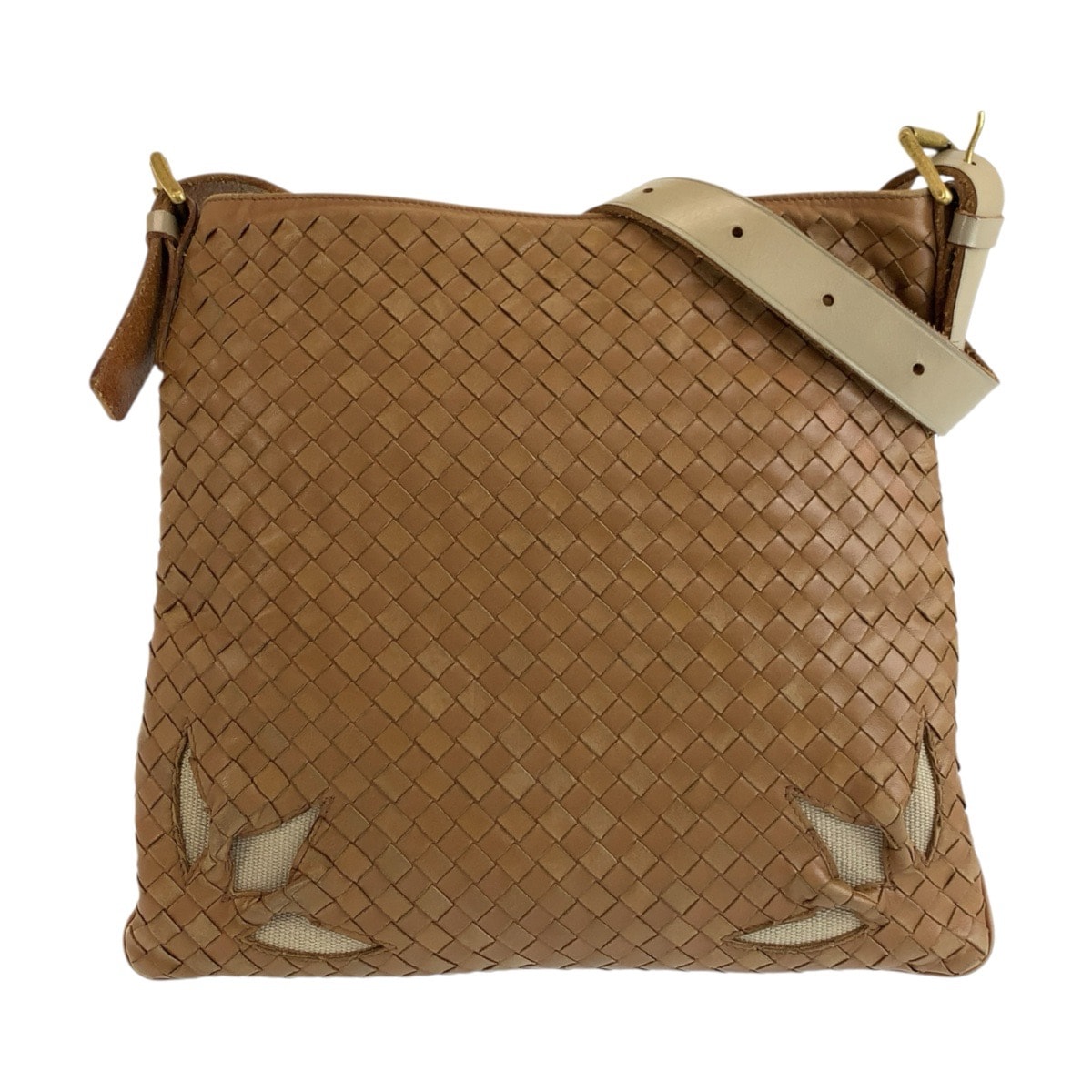BOTTEGAVENETA ボッテガヴェネタ イントレチャート カットワーク ブラウン ゴールド金具 レザー ショルダーバッグ ポシェット 1-0282801 【中古】