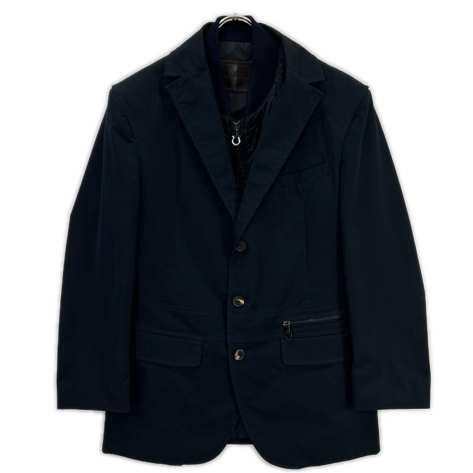 サルヴァトーレフェラガモ ネイビー インナーキルティングジレ付き ジャケット 46