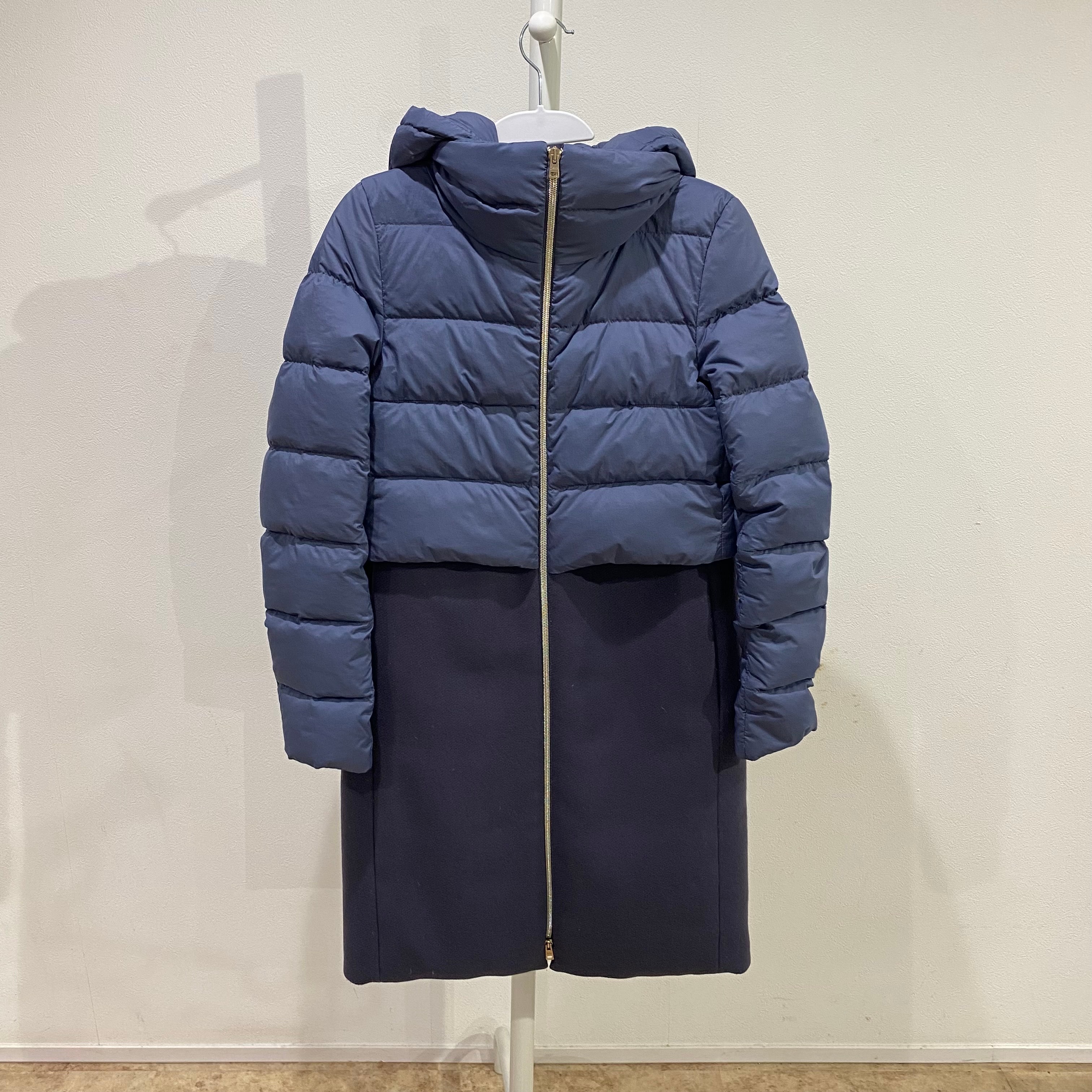ヘルノ HERNO ウール 切り替え ロングダウンジャケット ネイビー 40