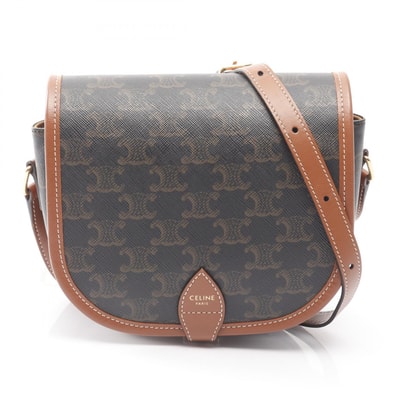 セリーヌ CELINE フォルコ ミディアムバッグ トリオンフ ショルダーバッグ バッグ PVCコーティングキャンバス レザー レディース ブラック系 / ブラウン系 【中古】