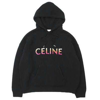 【新品同様】 セリーヌ パーカー ロゴ ニット メンズ ブラック S CELINE