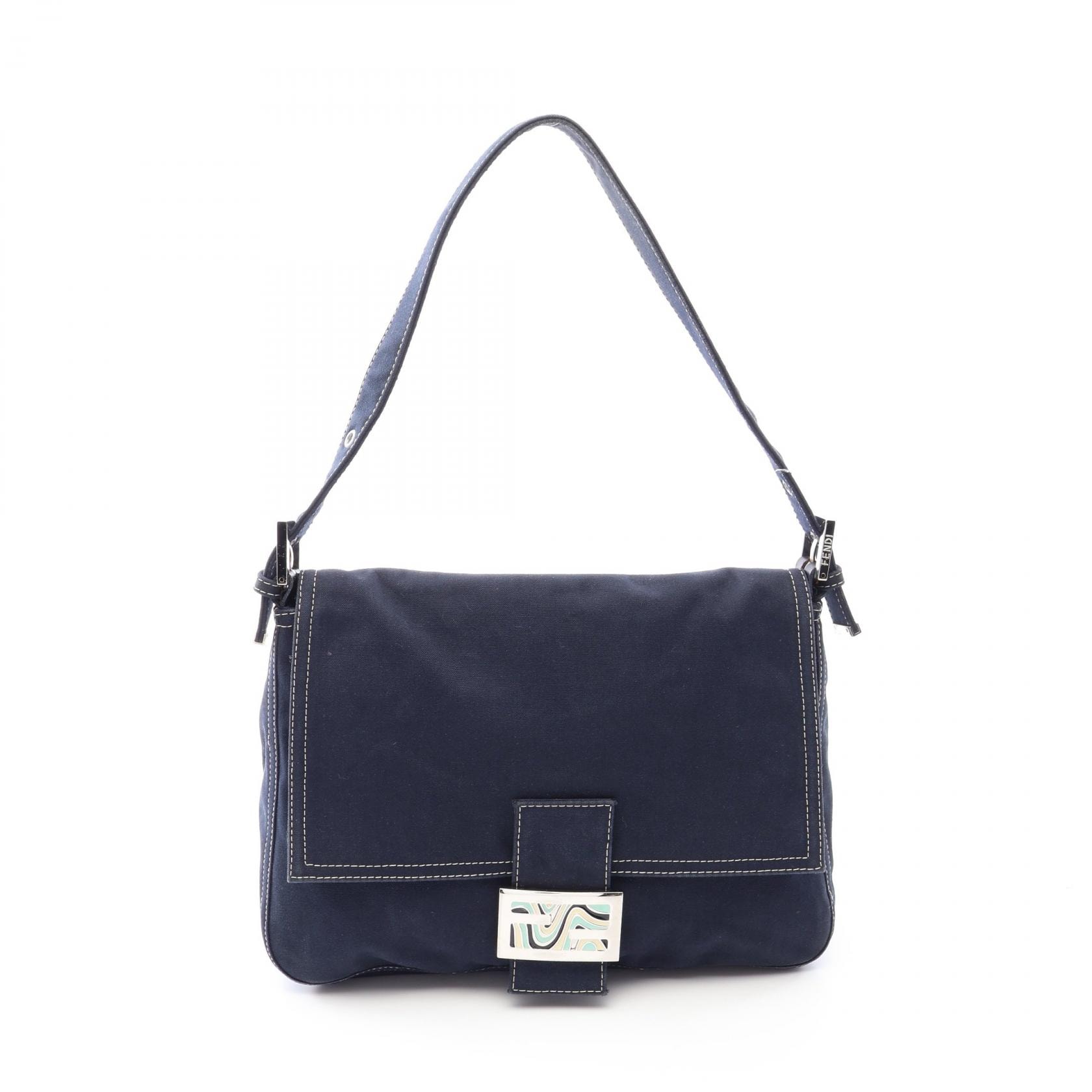 フェンディ FENDI マンマバケット ショルダーバッグ バッグ キャンバス レザー レディース ネイビー系 【中古】