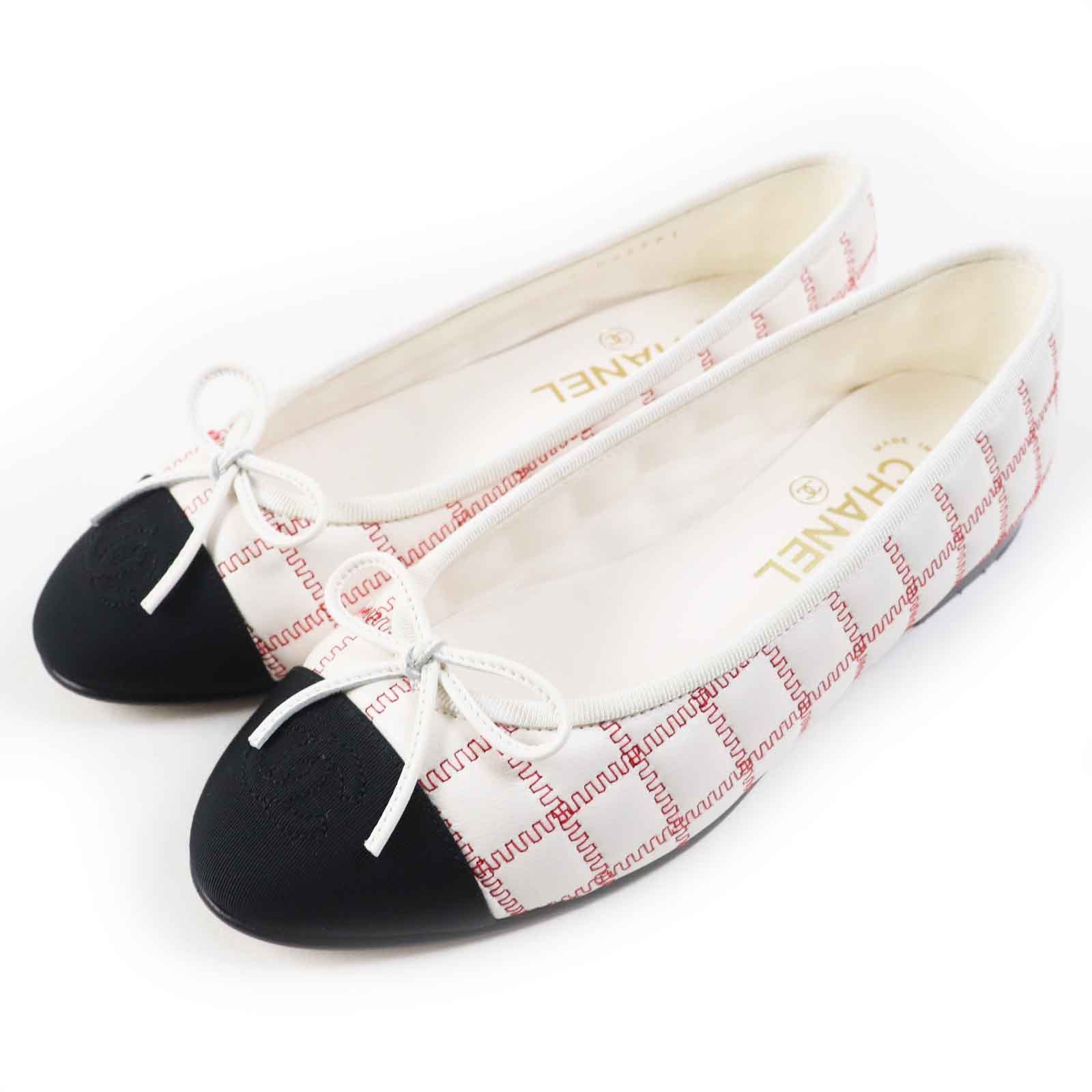 美品 シャネル
バレエシューズ バレリーナ ブラック ホワイト レッド レディース 36 24P G45591