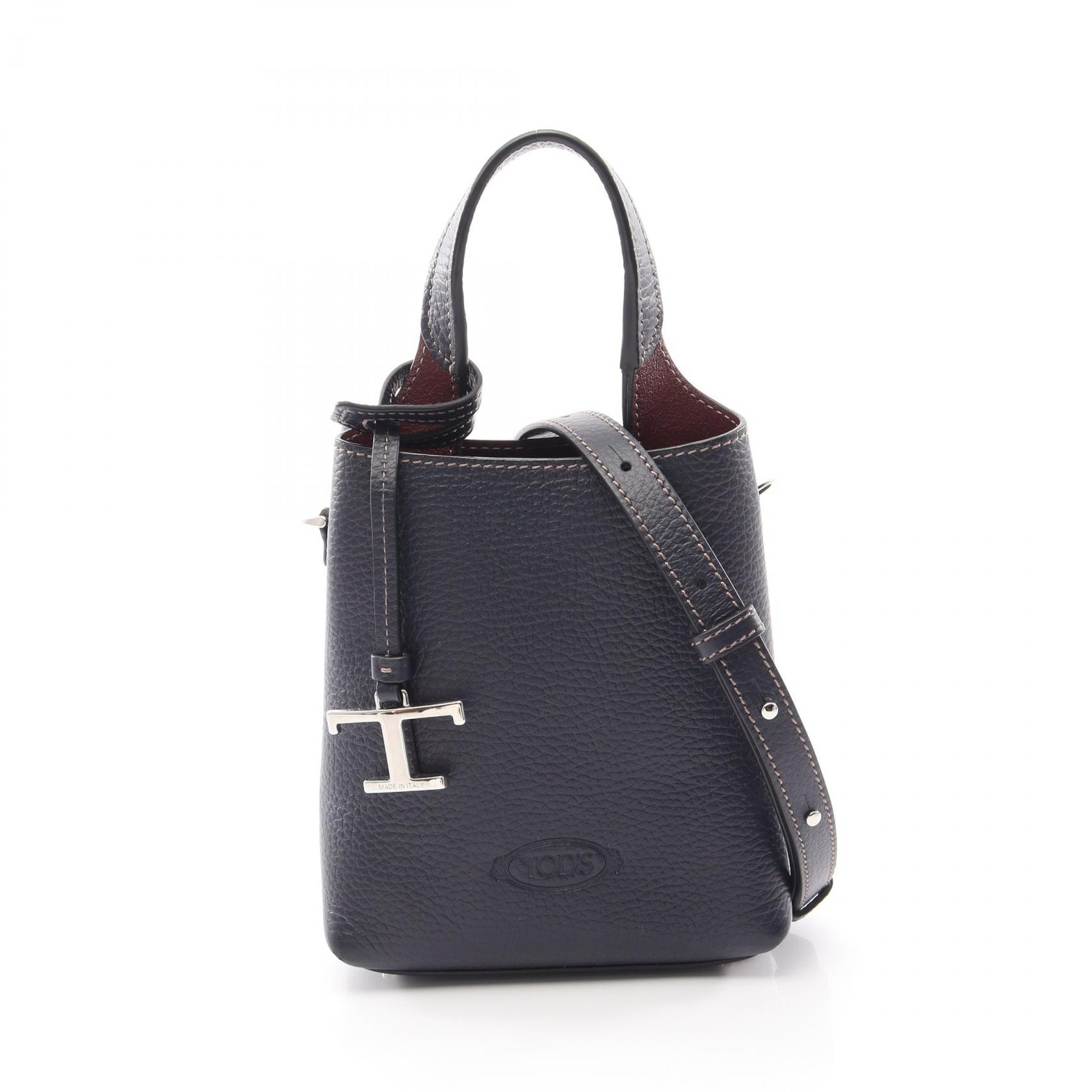 トッズ TOD'S Tタイムレス 2WAY ハンドバッグ バッグ レザー レディース ネイビー系 / ボルドー系 【中古】