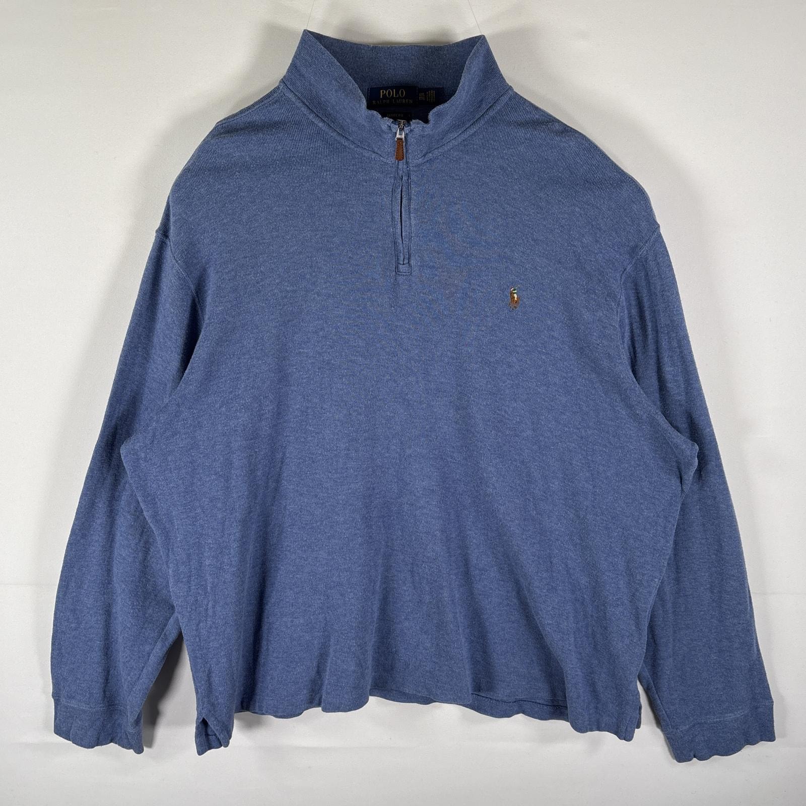 古着 ポロ・ラルフローレン POLO RALPH LAUREN スウェット トレーナー ワンポイントロゴ刺繍 ニット ハーフジップ 14041  水色系 メンズ