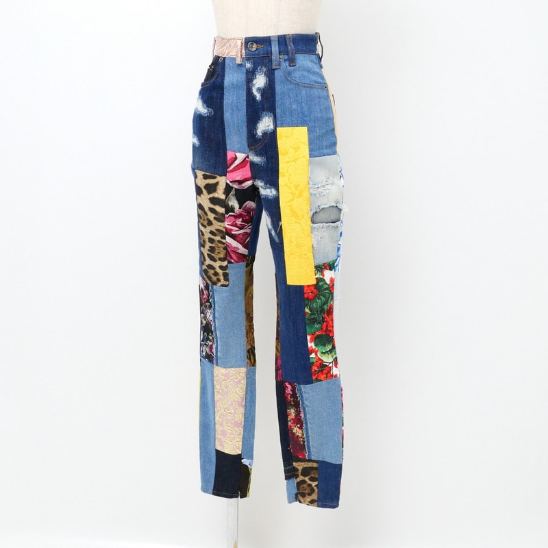 DOLCE&GABBANA ドルチェアンドガッバーナ デニムパンツ サイズ40 パッチワーク テーパード イタリア製 ブランド古着【中古】20240614/RA0021