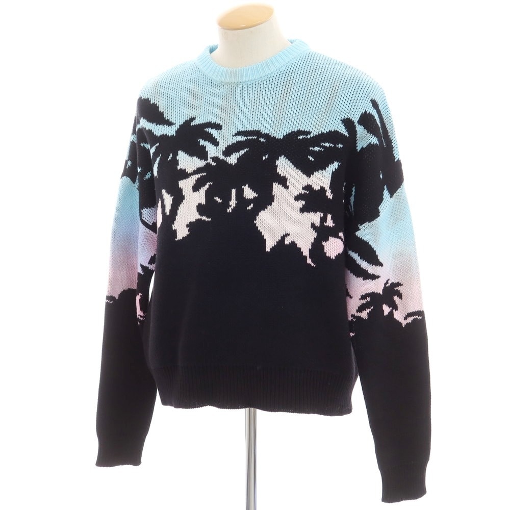 【中古】ディースクエアード DSQUARED2 ミドルゲージ コットン クルーネック プルオーバーニット ブラックxライトブルー【サイズXS】【メンズ】