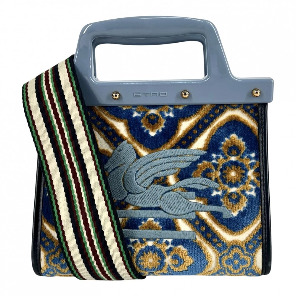 ETRO エトロ 2WAY ラブトロッター ハンドバッグ ショルダーバッグ 肩掛け 斜め掛け  ジャガード  プラスチック  ブルー 青 ゴールド金具 レディース 美品【中古品】