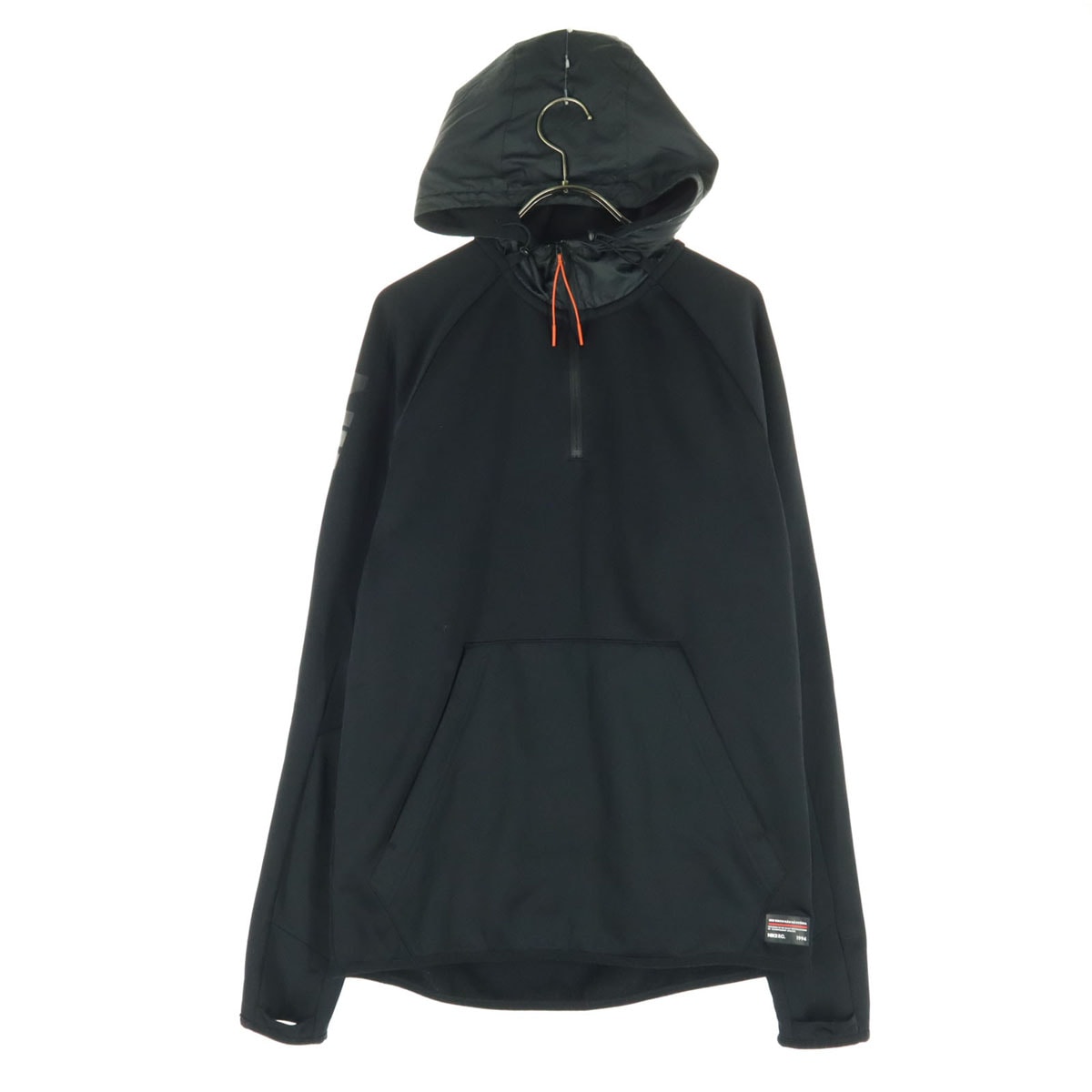 美品 NIKE ナイキ 裏フリース プリントロゴ 長袖 ハーフジップ パーカー S ブラック