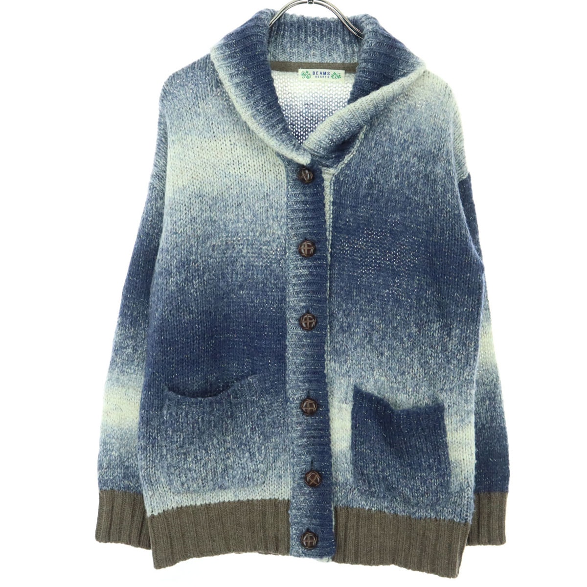 BEAMS HEART ビームスハート 長袖 ショールカラー カーディガン ブルー系