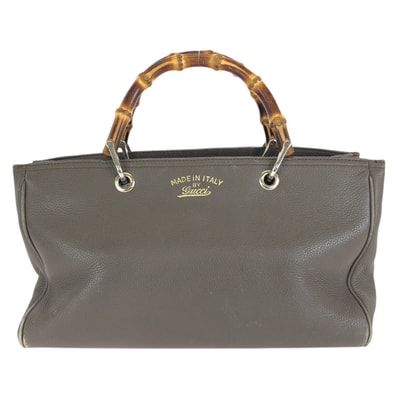 GUCCI グッチ バンブー ショッパー ミディアム グレー ゴールド金具 レザー トートバッグ ハンドバッグ 1-0291486 【中古】