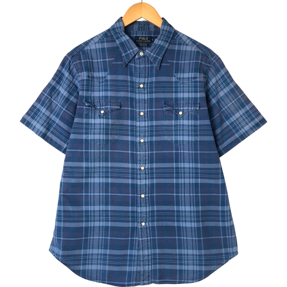 古着 ラルフローレン Ralph Lauren POLO RALPH LAUREN INDIGO OXFORD チェック柄 半袖 ウエスタンシャツ メンズL相当/eaa544778