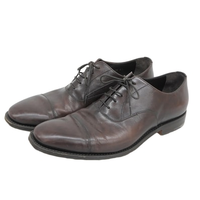 プラダ 美品 キャップトゥ 内羽根 5アイレット シューズ メンズ レザー ブラウン 6 1/2 2EB129 6.5