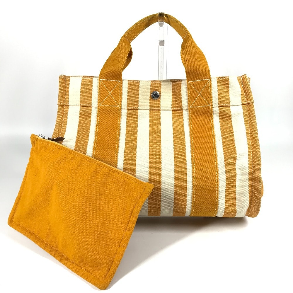 エルメス HERMES カンヌPM カンヌ PM ボーダー ポーチ付き カバン トートバッグ ハンドバッグ キャンバス イエロー