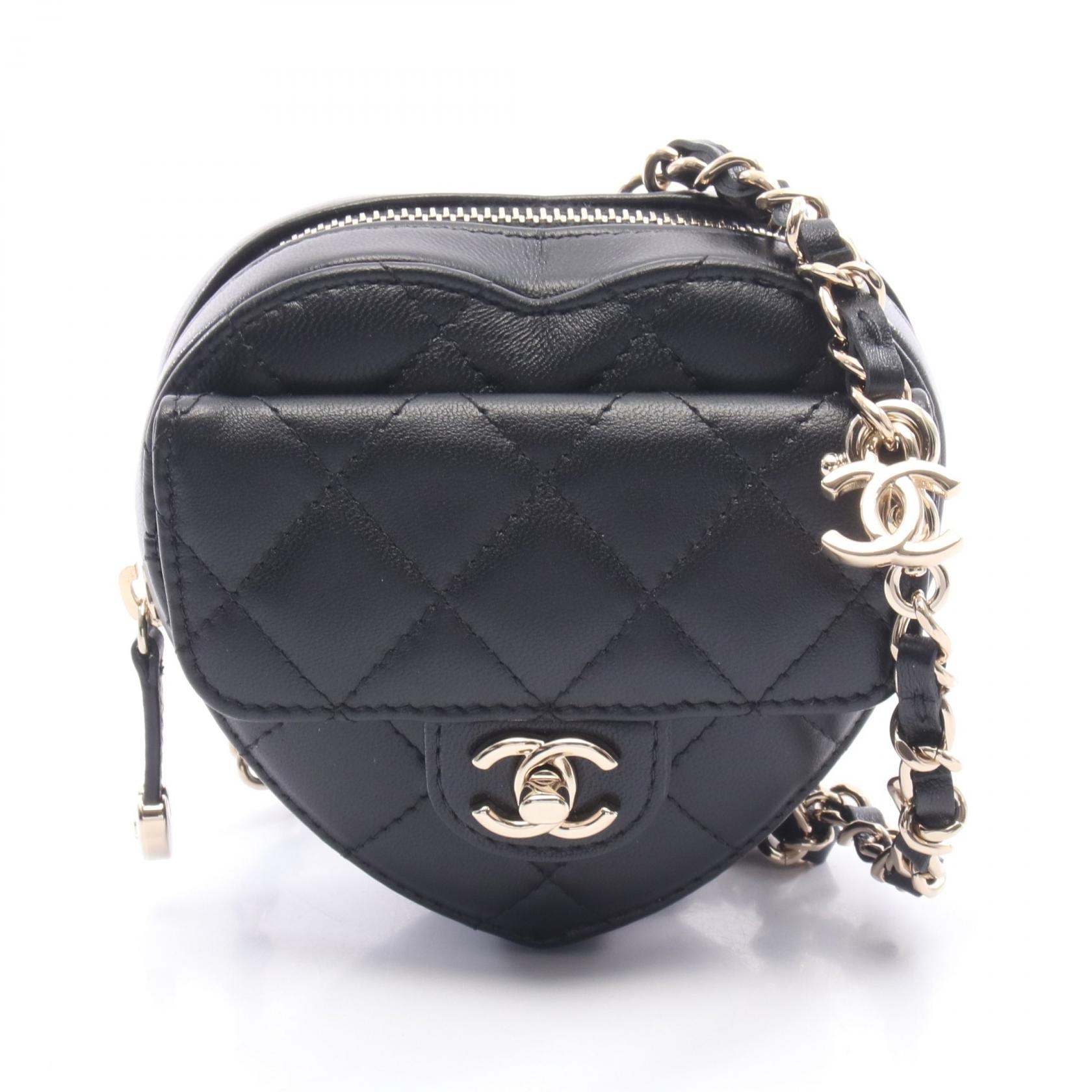 シャネル CHANEL ハート チェーン クラッチ バッグ マトラッセ ショルダーバッグ バッグ レザー レディース ブラック系 AP2784 【中古】