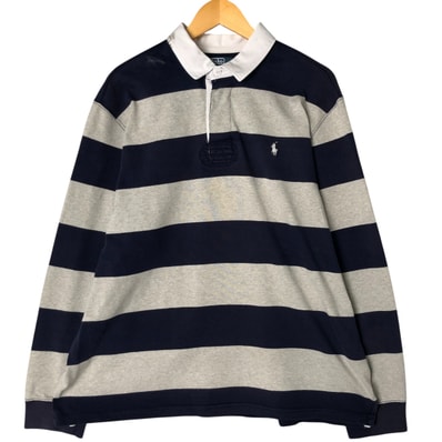古着 ラルフローレン Ralph Lauren POLO by Ralph Lauren CUSTOM FIT ボーダー柄 長袖 ラガーシャツ メンズXXL相当/eaa538097