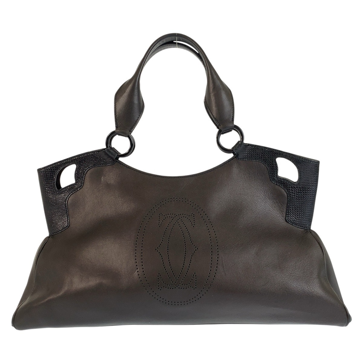 美品 CARTIER カルティエ マルチェロ ブラック 黒 シルバー金具 レザー トートバッグ ハンドバッグ ショルダーバッグ 602003 【中古】