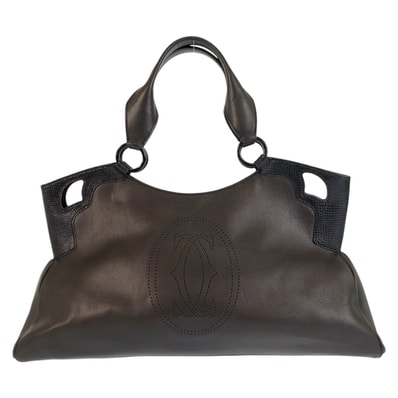 美品 CARTIER カルティエ マルチェロ ブラック 黒 シルバー金具 レザー トートバッグ ハンドバッグ ショルダーバッグ 602003 【中古】