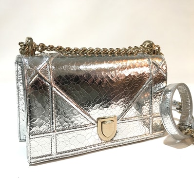 ディオール Dior DIORAMA ディオラマ スモールフラップバッグ カバン チェーンショルダー ショルダーバッグ レザー シルバー 新品同様
