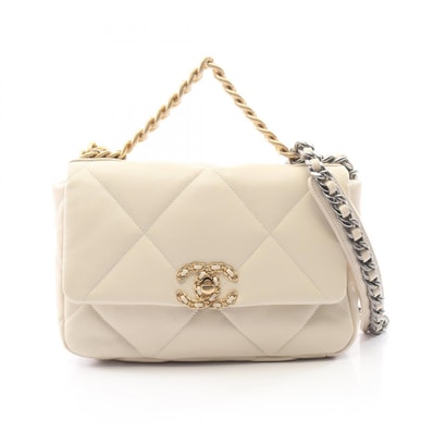シャネル CHANEL 19 ディズヌフ マトラッセ コンビ金具 2WAY ショルダーバッグ バッグ ラムスキン(羊革) レディース アイボリー系 AS1160 【中古】