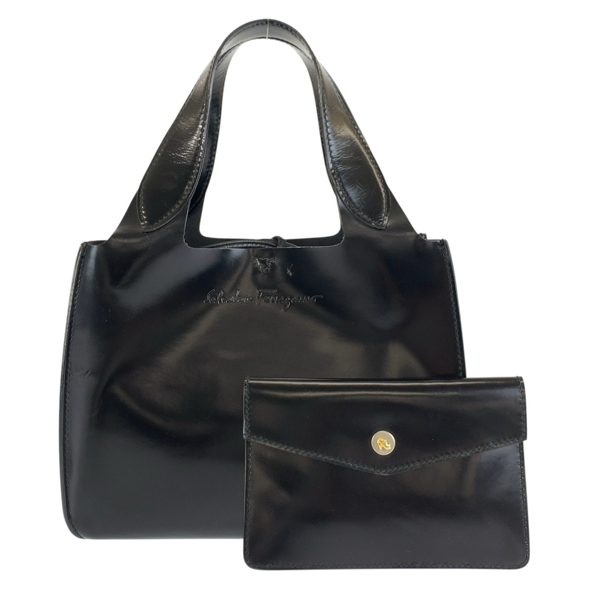 美品 Salvatore Ferragamo サルヴァトーレフェラガモ ブラック 黒 エナメル ハンドバッグ トートバッグ 604630 【中古】