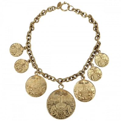 CHANEL シャネル ネックレス ココマーク ココ チェーン ヴィンテージ ラウンド コインモチーフ メダル アクセサリー GP ゴールド レディース 約118.2g【中古品】