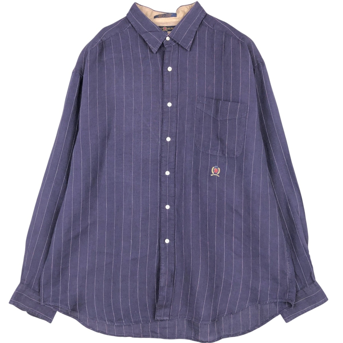 古着 90~00年代 トミーヒルフィガー TOMMY HILFIGER ストライプ柄 長袖 リネンシャツ メンズXL相当/eaa676637