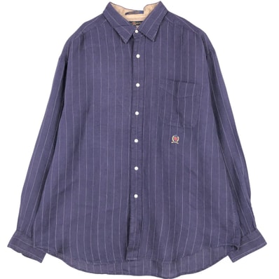 古着 90~00年代 トミーヒルフィガー TOMMY HILFIGER ストライプ柄 長袖 リネンシャツ メンズXL相当/eaa676637
