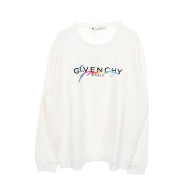 ジバンシィ GIVENCHY レインボーシグネチャーロゴ刺繍 クルーネック スウェット 衣料品 トップス コットン メンズ ホワイト系 【中古】