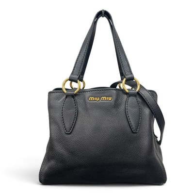 miumiu 希少 美品 ミュウミュウ ヴィッテロ カリブ 2way ハンドバッグ ショルダーバッグ レザー ブラック クロスボディ ロゴ Y2K ABランク 中古 鑑定済 ミュウミュウバッグ