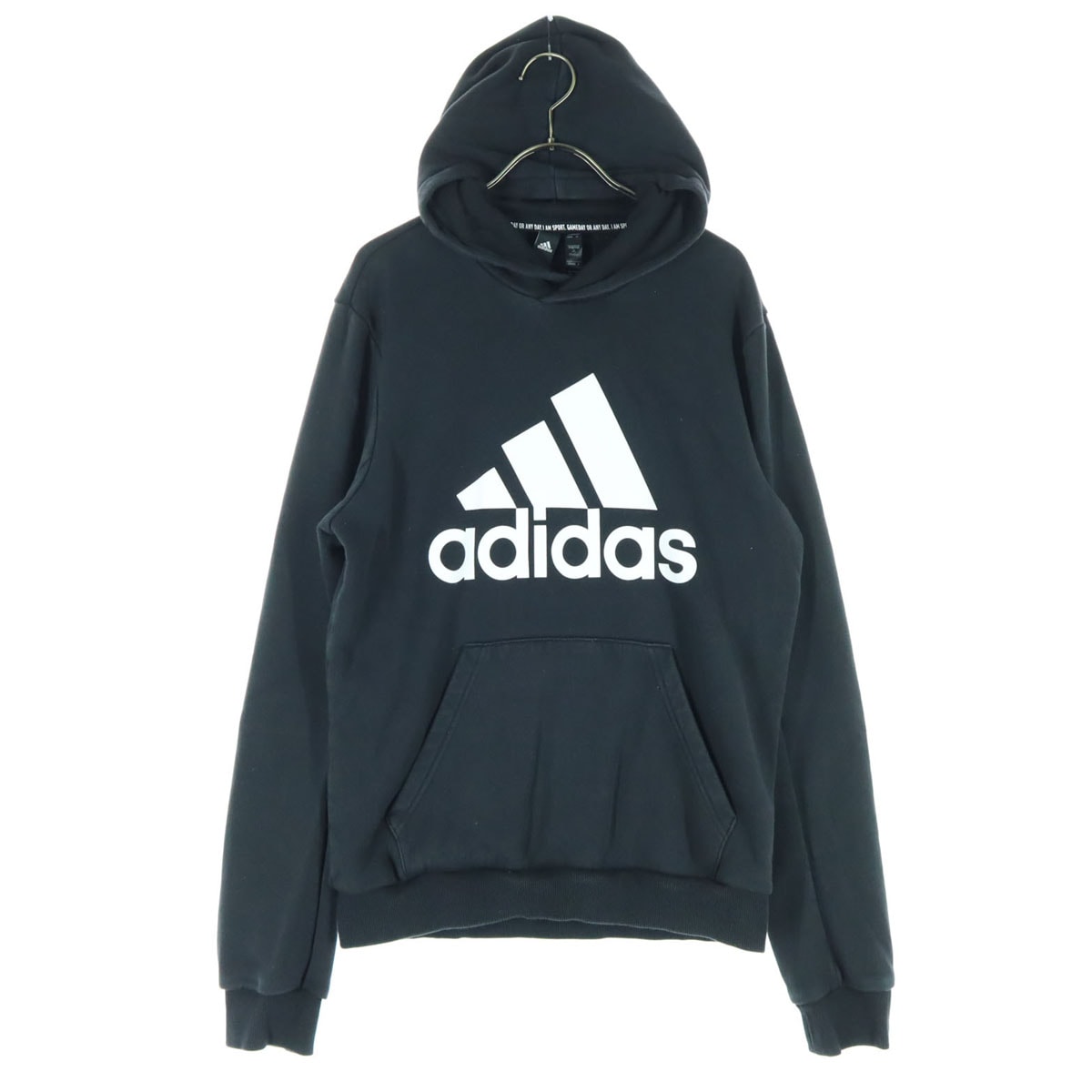 adidas アディダス 裏起毛 プリント 長袖 スウェットパーカー L ブラック