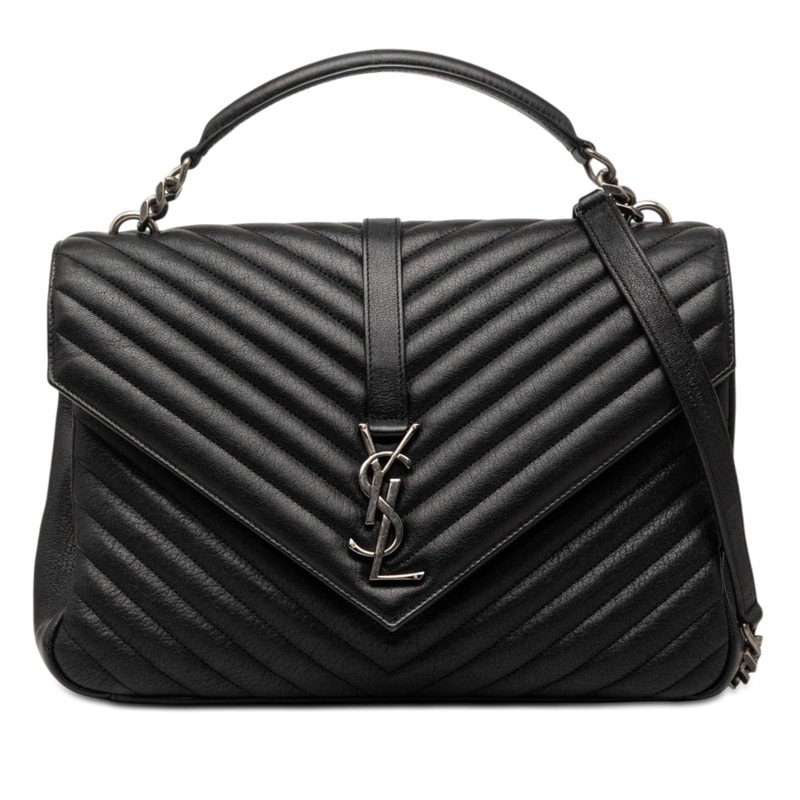 サンローラン YSLロゴ Vステッチ ハンドバッグ トップハンドル ショルダーバッグ 2WAY 487212 ブラック レザー レディース SAINT LAURENT 【中古】