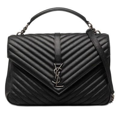 サンローラン YSLロゴ Vステッチ ハンドバッグ トップハンドル ショルダーバッグ 2WAY 487212 ブラック レザー レディース SAINT LAURENT 【中古】