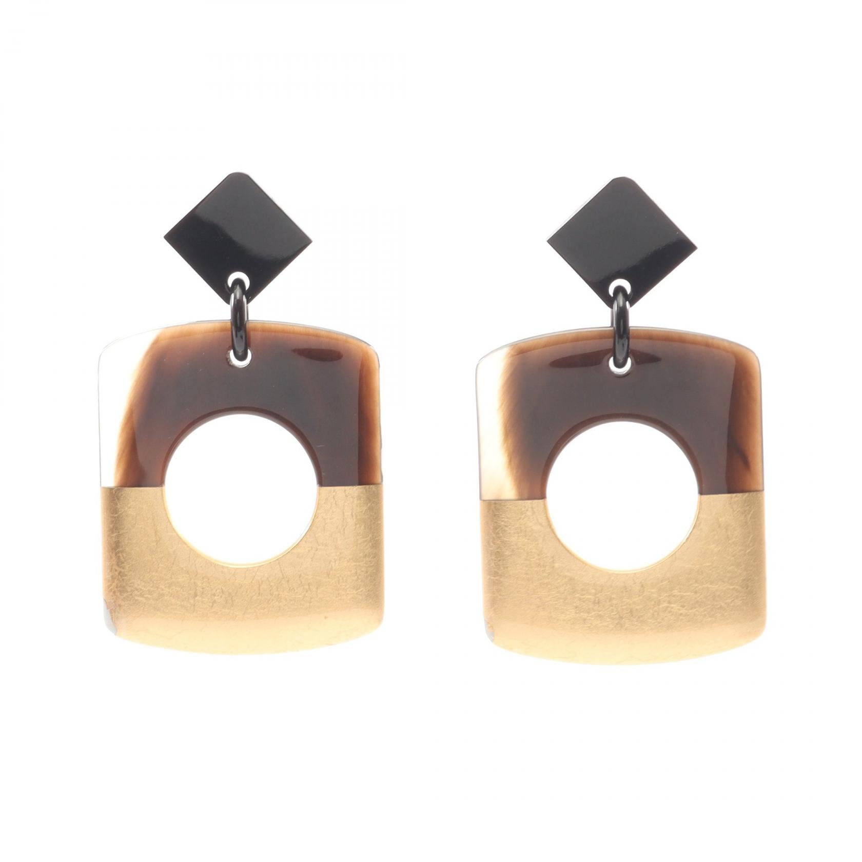 エルメス HERMES ダルヴァ バイカラー ピアス ジュエリー バッファローホーン ゴールド レディース ブラウン系 / ゴールド系 / ブラック系 【中古】