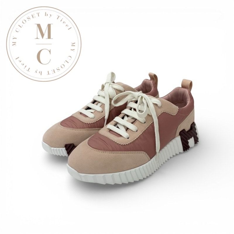 エルメス HERMES バウンシング スニーカー 靴 シューズ ファブリック スエード ピンク ブラウン