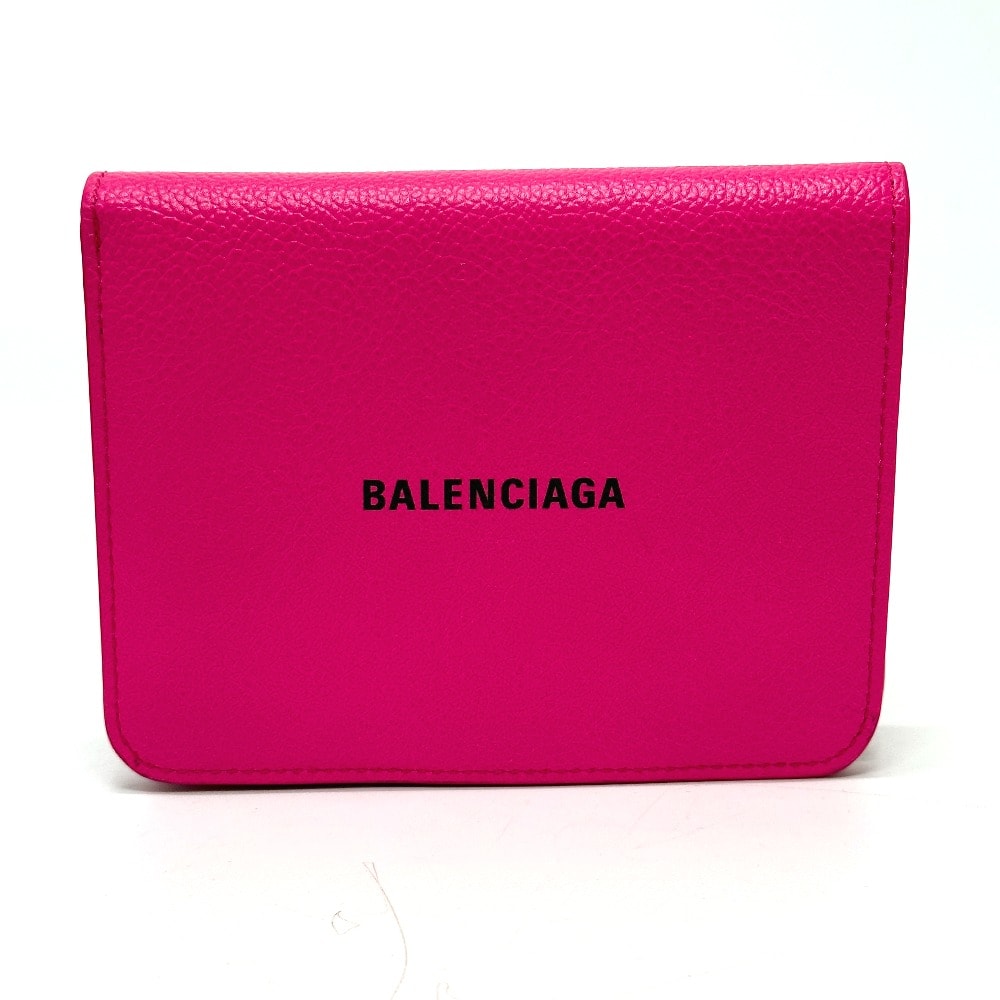 バレンシアガ BALENCIAGA ヴィル ロゴ ミディアムウォレット 2つ折り財布 レザー ピンク
