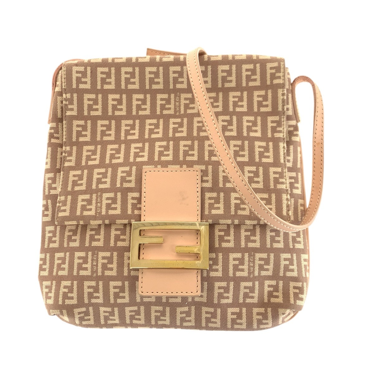 FENDI フェンディ ズッキーノ ベージュ ベビーピンク ゴールド金具 キャンバス ショルダーバッグ ポシェット 601165 【中古】